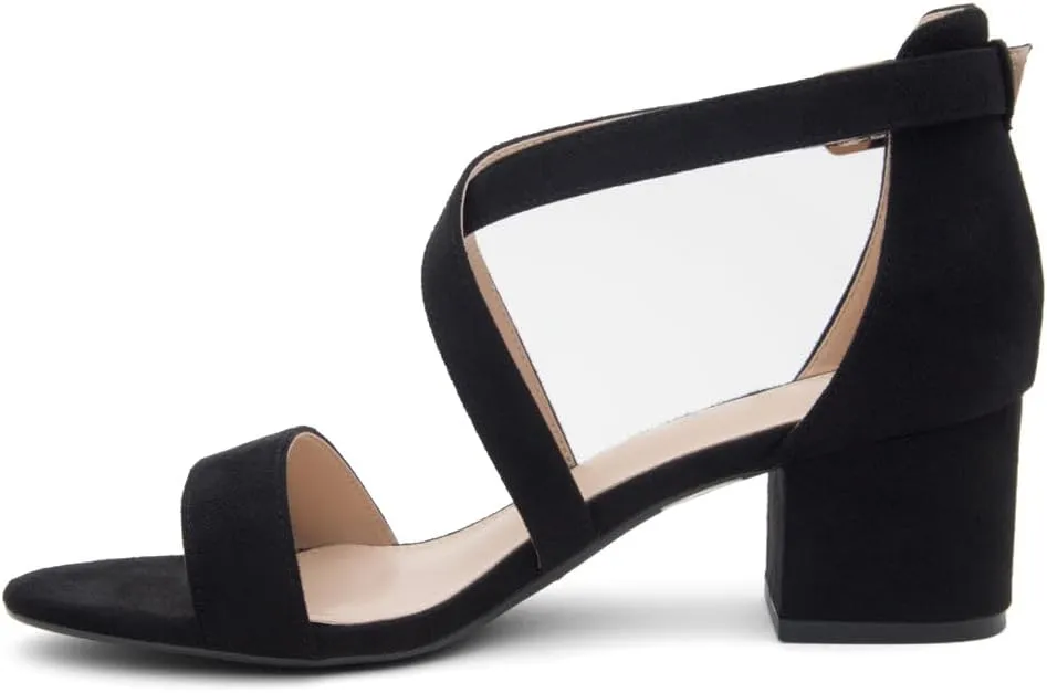 Shoe Land SL-LESSA Women's Low Heels Open Toe Dress Heeled Sandals Cross Ankle Strap Chunky Block Short Heel Pumps Shoes for Office Prom Wedding Party