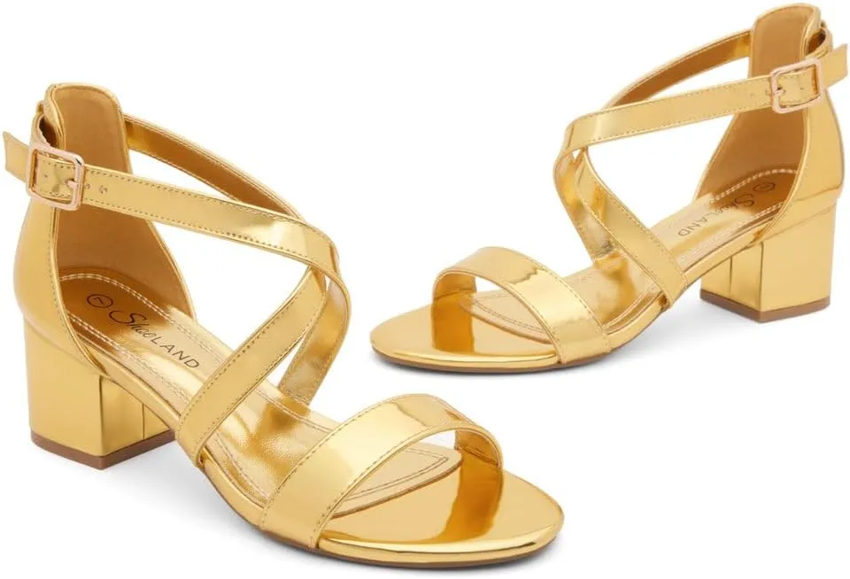 Shoe Land SL-LESSA Women's Low Heels Open Toe Dress Heeled Sandals Cross Ankle Strap Chunky Block Short Heel Pumps Shoes for Office Prom Wedding Party