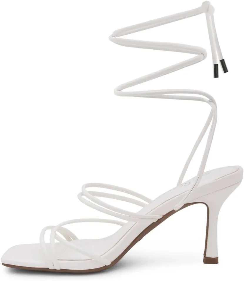 Shoe Land SL-Lumi Women's Lace-Up Heels, Square Open Toe Strappy Heeled Sandals, Ankle Wrap Tie-Up High Heels, Dressy Stiletto Heels for Prom, Wedding, and Party