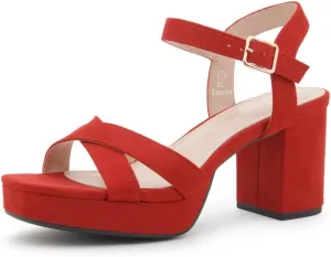 Shoe Land SL-Sabrina Women's Platform Heels, 3-Inch Chunky Block Heeled Sandals, Square Open Toe Ankle Strappy Dressy Heels for Prom, Wedding, Party, and Evening