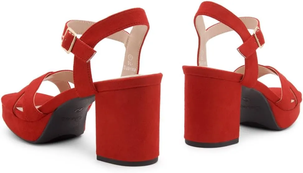 Shoe Land SL-Sabrina Women's Platform Heels, 3-Inch Chunky Block Heeled Sandals, Square Open Toe Ankle Strappy Dressy Heels for Prom, Wedding, Party, and Evening