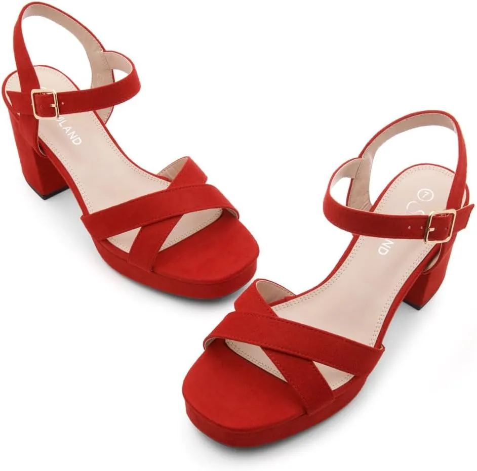 Shoe Land SL-Sabrina Women's Platform Heels, 3-Inch Chunky Block Heeled Sandals, Square Open Toe Ankle Strappy Dressy Heels for Prom, Wedding, Party, and Evening
