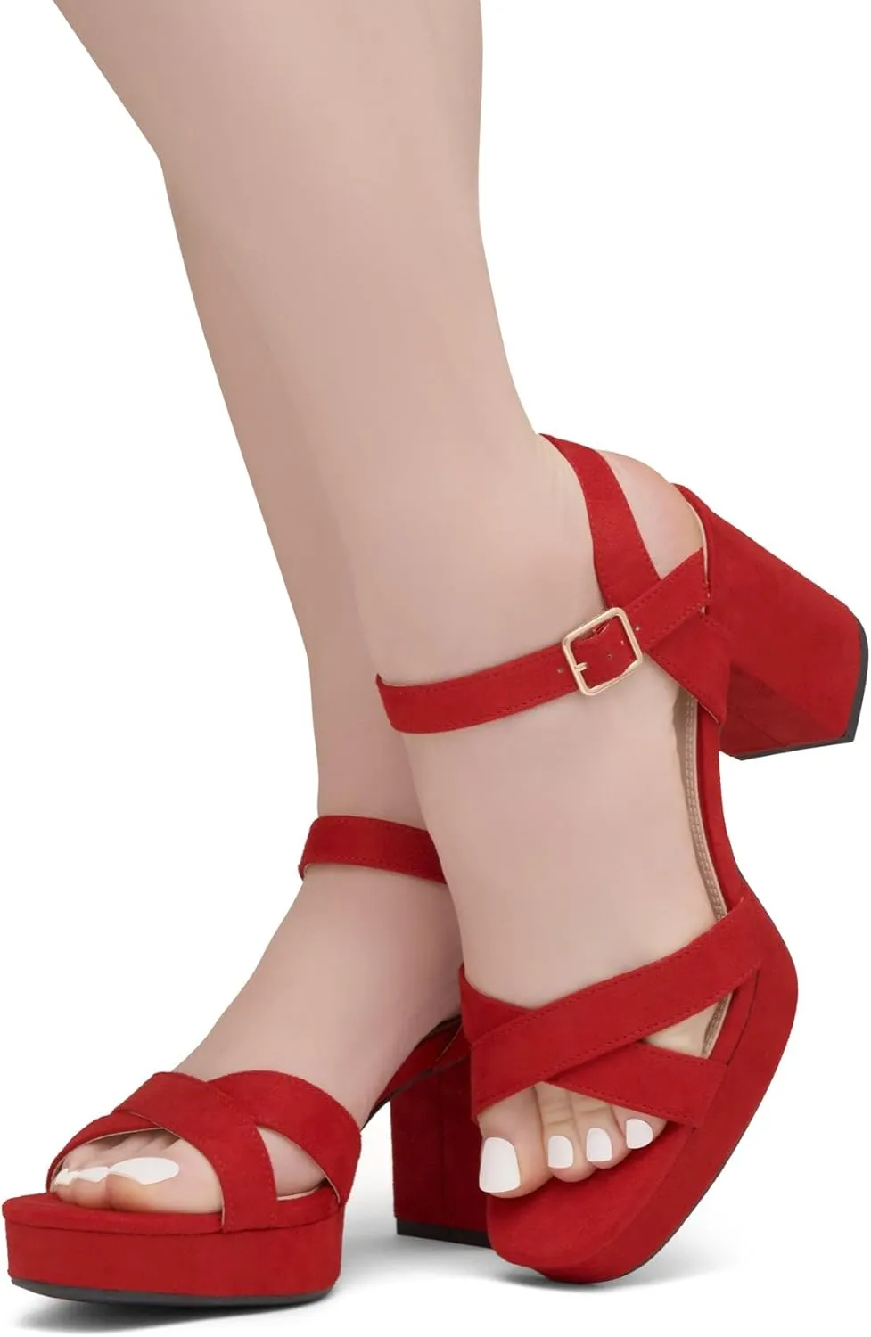 Shoe Land SL-Sabrina Women's Platform Heels, 3-Inch Chunky Block Heeled Sandals, Square Open Toe Ankle Strappy Dressy Heels for Prom, Wedding, Party, and Evening
