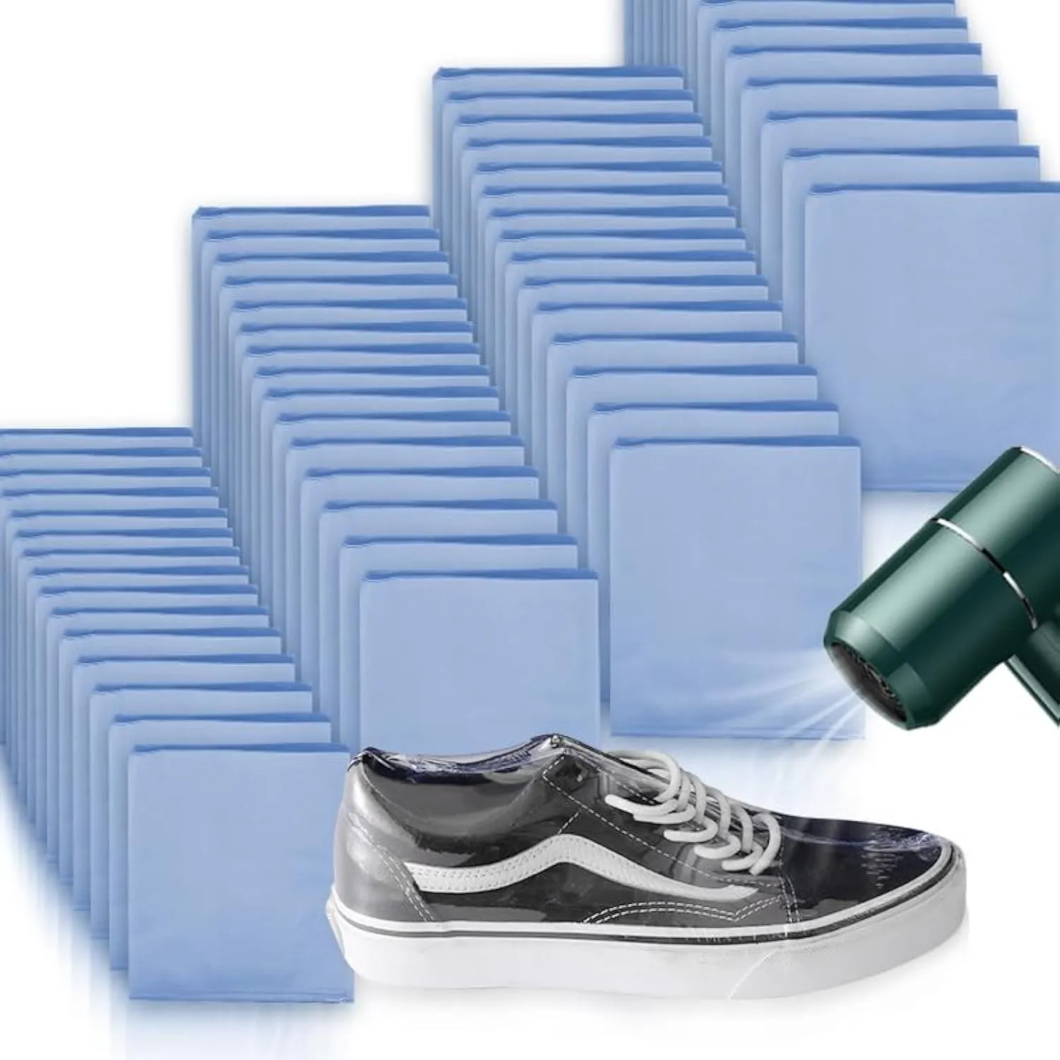 Shrink Wrap Bags Pack (4 sizes 250 pcs) Shoes Shrink Wrap Bags,Sneakers PVC Heat Shrinkable Plastic Wrap Large Shoe Covers Women Men Effectively Avoid Yellowing Soles and Keep Dust Out