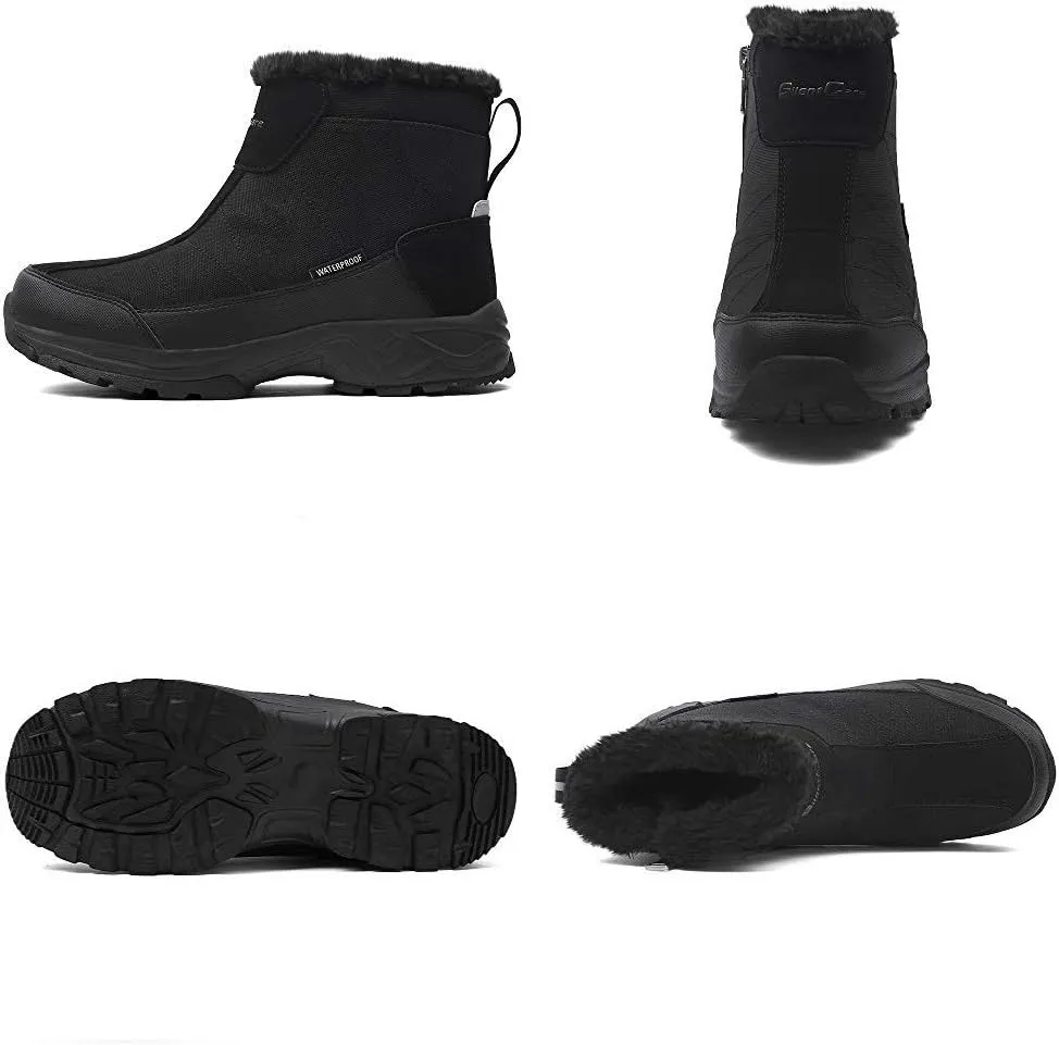 SILENTCARE Men's Warm Snow Boots, Fur Lined Waterproof Winter Shoes, Anti-Slip Lightweight Ankle Boot