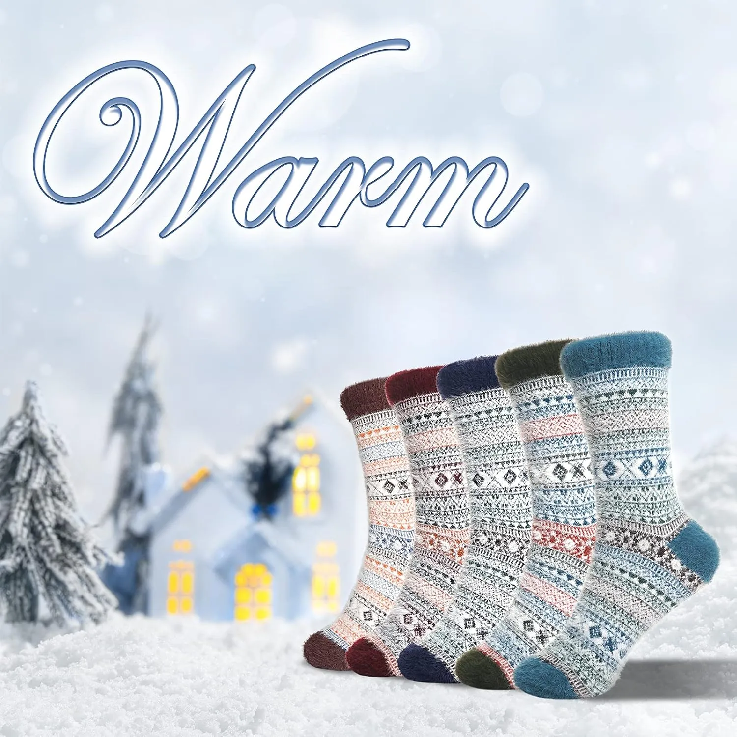 SISOSOCK 5 Pack Women's Thick Soft Warm Fuzzy Socks - Winter Wool Fluffy Cozy Socks for Home, Sleep & Gifts