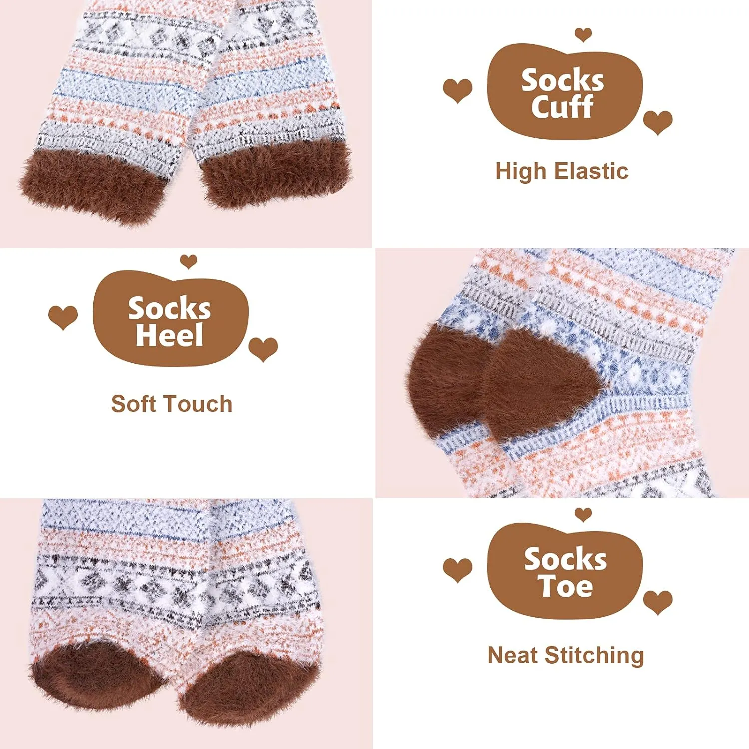 SISOSOCK 5 Pack Women's Thick Soft Warm Fuzzy Socks - Winter Wool Fluffy Cozy Socks for Home, Sleep & Gifts