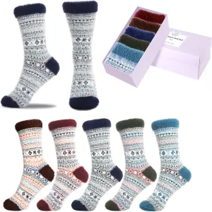 SISOSOCK 5 Pack Women's Thick Soft Warm Fuzzy Socks - Winter Wool Fluffy Cozy Socks for Home, Sleep & Gifts