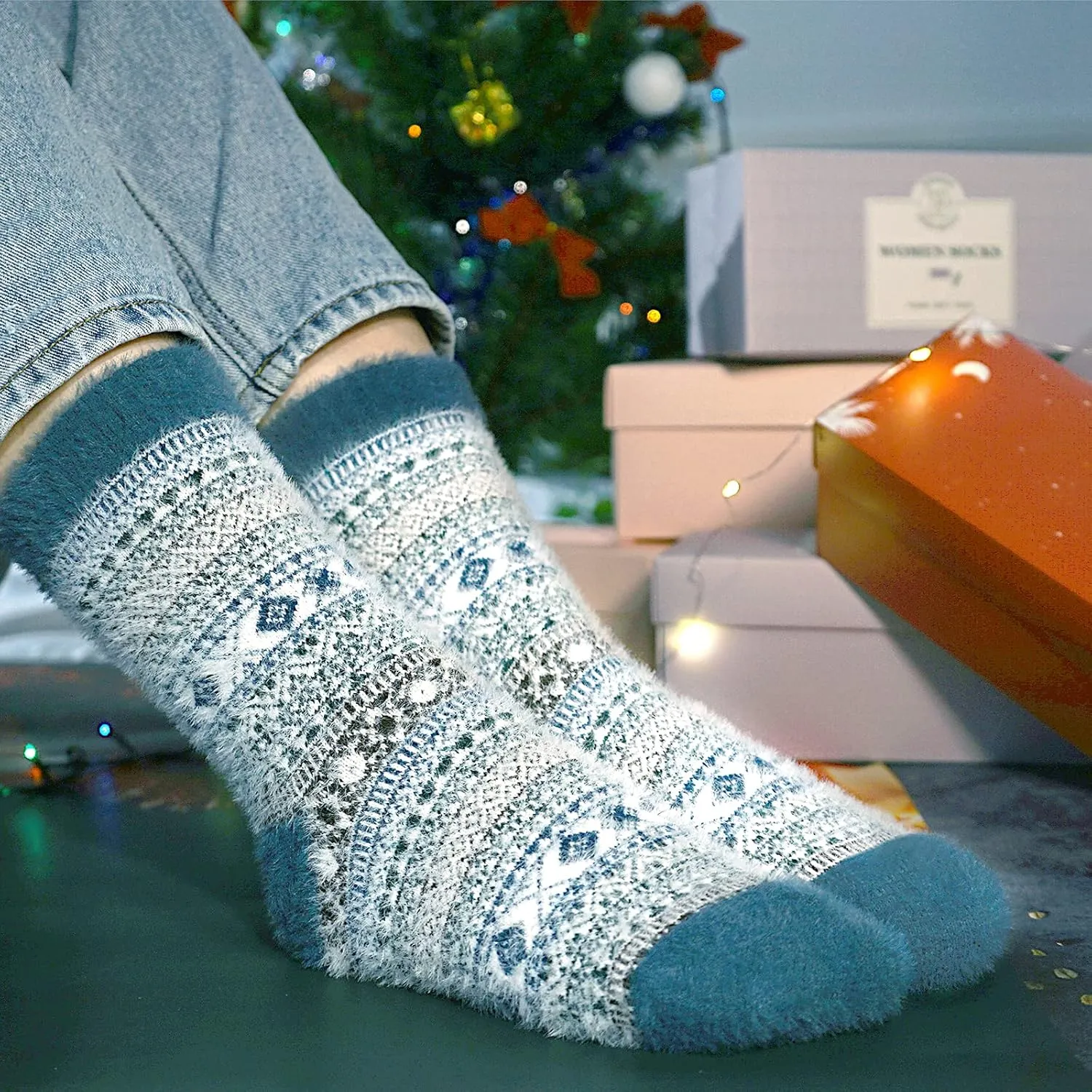 SISOSOCK 5 Pack Women's Thick Soft Warm Fuzzy Socks - Winter Wool Fluffy Cozy Socks for Home, Sleep & Gifts