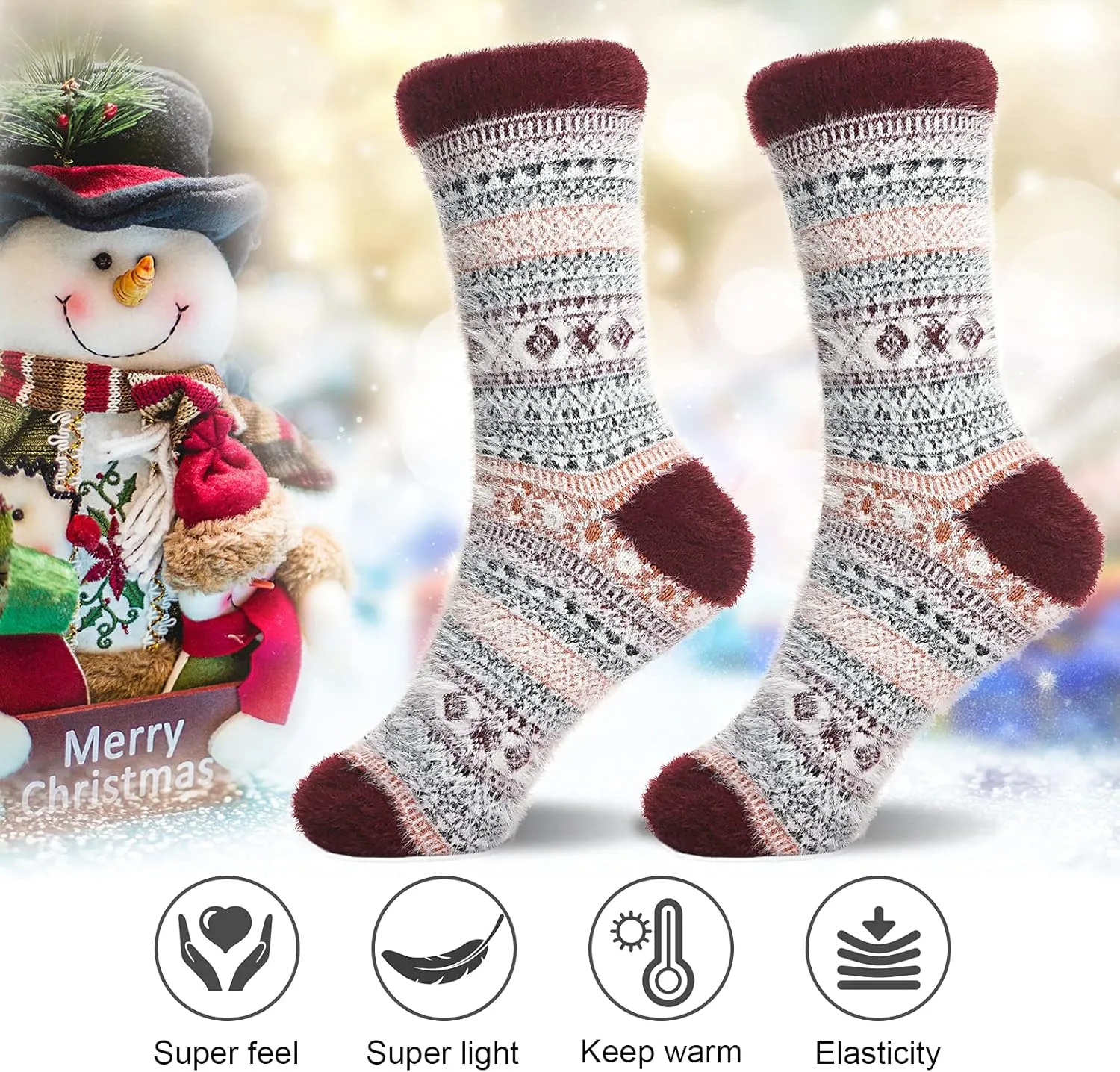 SISOSOCK 5 Pack Women's Thick Soft Warm Fuzzy Socks - Winter Wool Fluffy Cozy Socks for Home, Sleep & Gifts