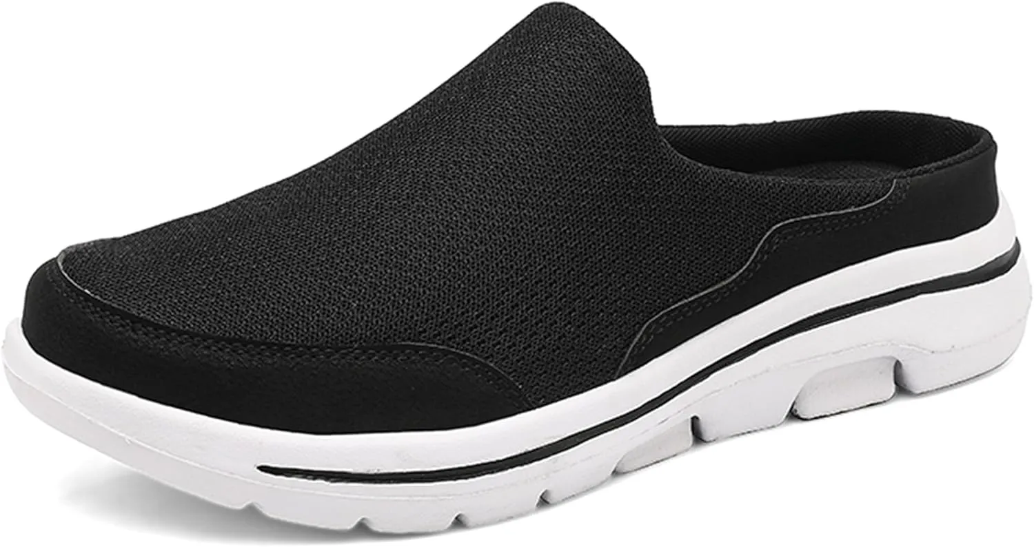 Slip On Mules & Clogs for Womens Mens Light Open Back Shoes Comfort Walking Shoes Breathable Slippers Closed Toe Slides A Black White Size: 12.5 Women/10 Men
