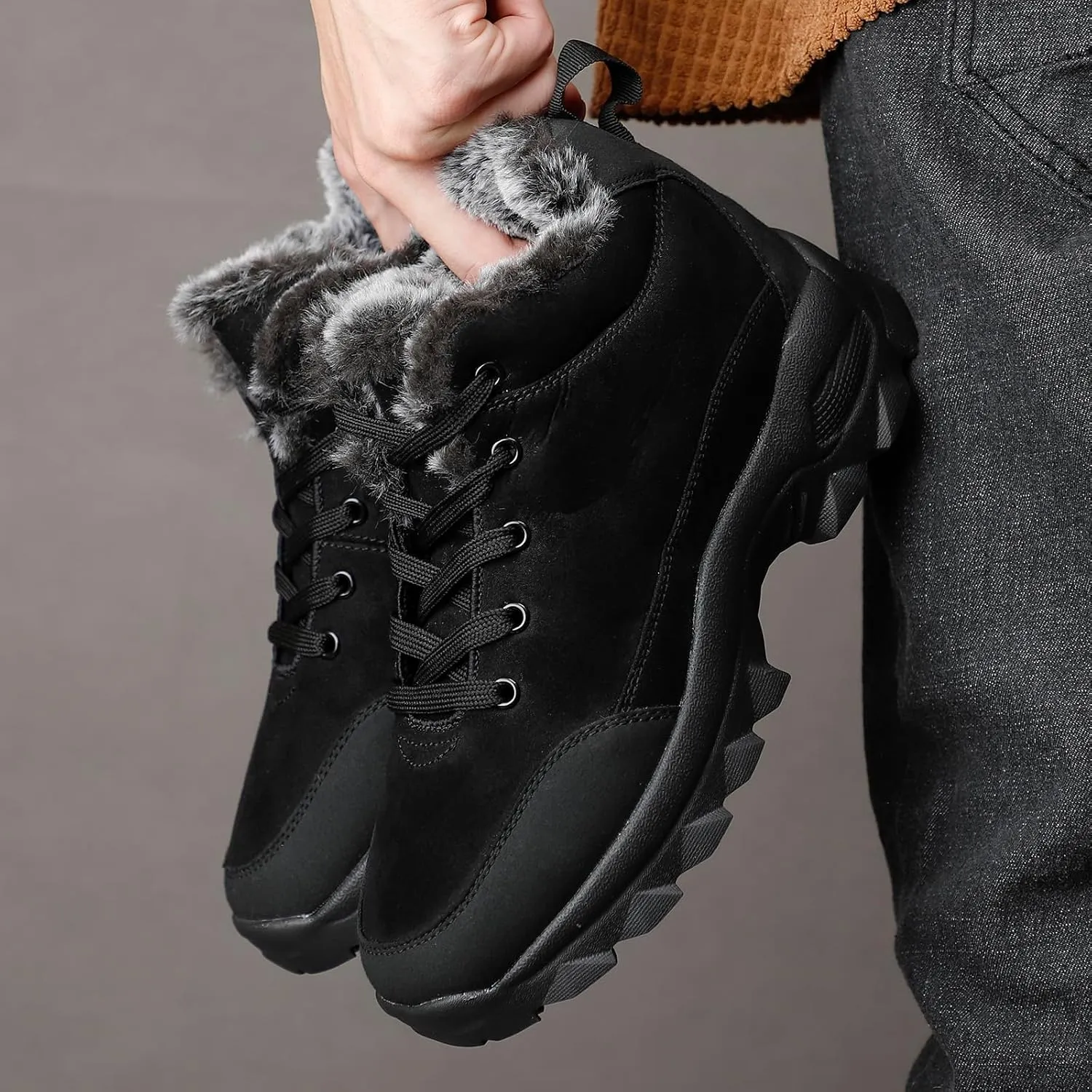 SNEKARMIN Men Snow Boots Outdoor Shoes For Male Thick Sole Sneakers for Men Winter Shoes Botines Tenis Keep Warm Fluff Mens Ankle Boots