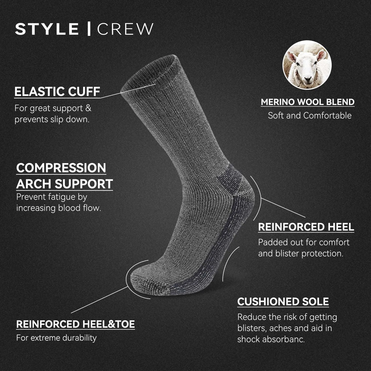 Socks Daze Men's Warm Thick Thermal Merino Wool Hiking Socks Women's Thick Cushioned Crew Boot Socks for Winter Cold 3 Pack