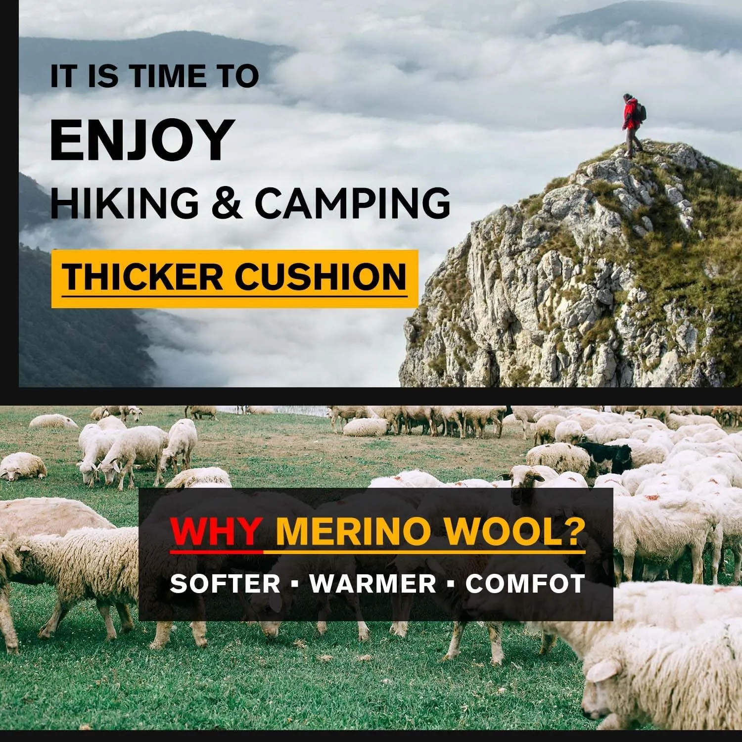 Socks Daze Men's Warm Thick Thermal Merino Wool Hiking Socks Women's Thick Cushioned Crew Boot Socks for Winter Cold 3 Pack