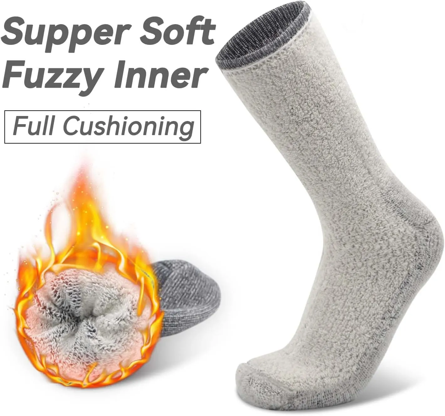 Socks Daze Men's Warm Thick Thermal Merino Wool Hiking Socks Women's Thick Cushioned Crew Boot Socks for Winter Cold 3 Pack