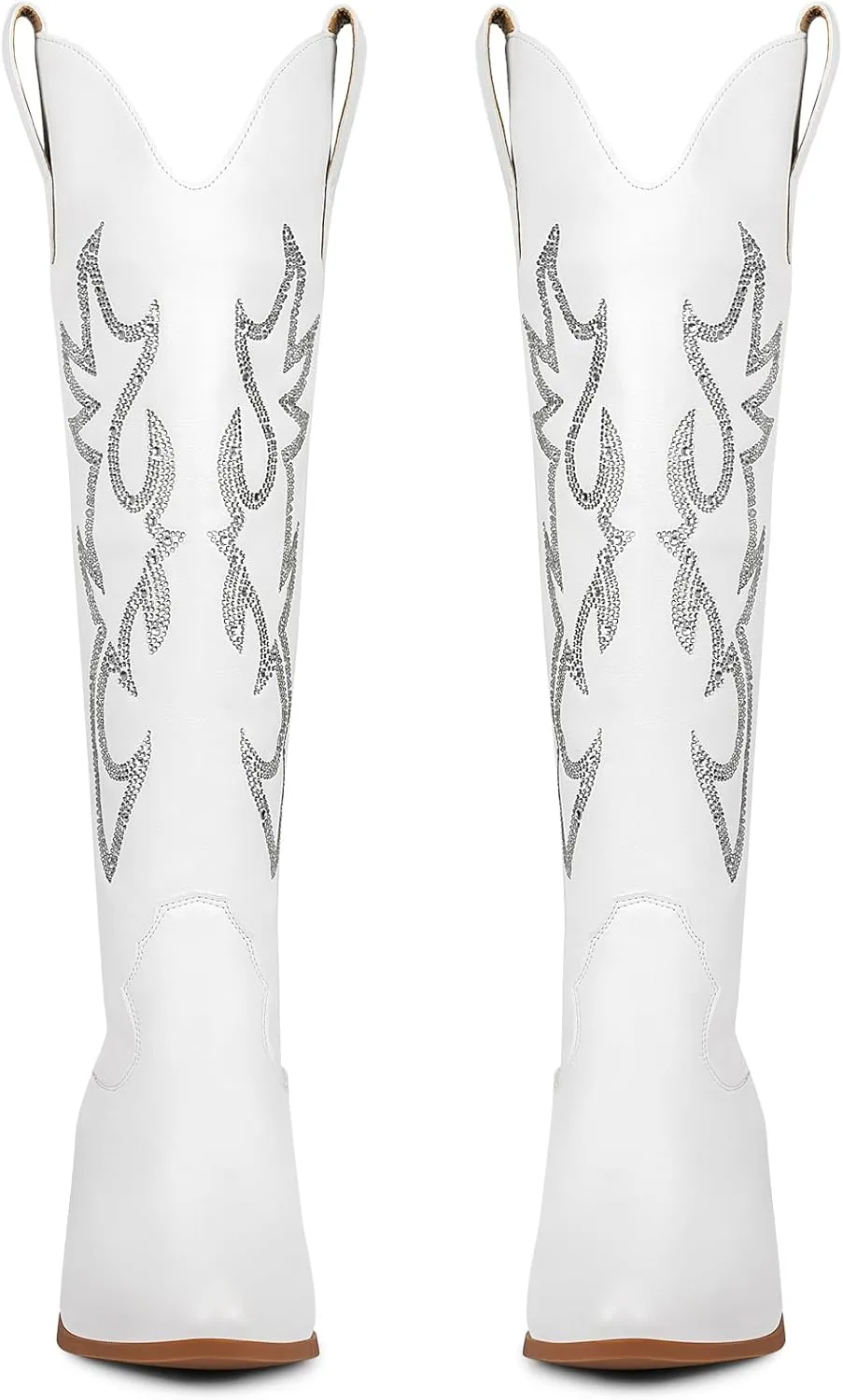 STALOV Cowboy Boots for Women,Western Pointed Toe Chunky Heel Pull-On Knee High Cowgirl Boots Fashion Embroidered Tall