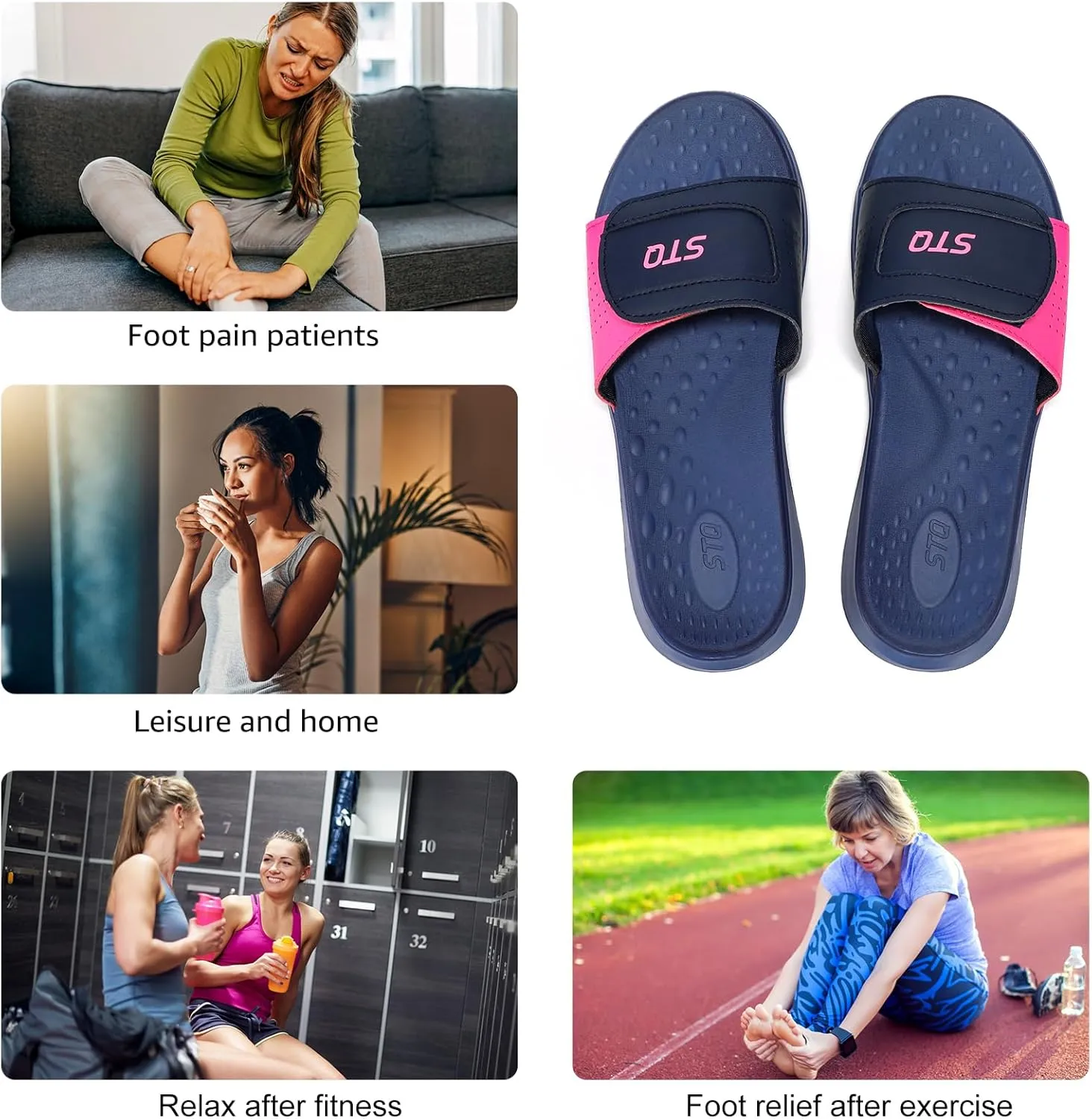 STQ Orthopedic Slides for Women Memory Foam Sandals Arch Support Slide Sandals with Adjustable Hook and Loop