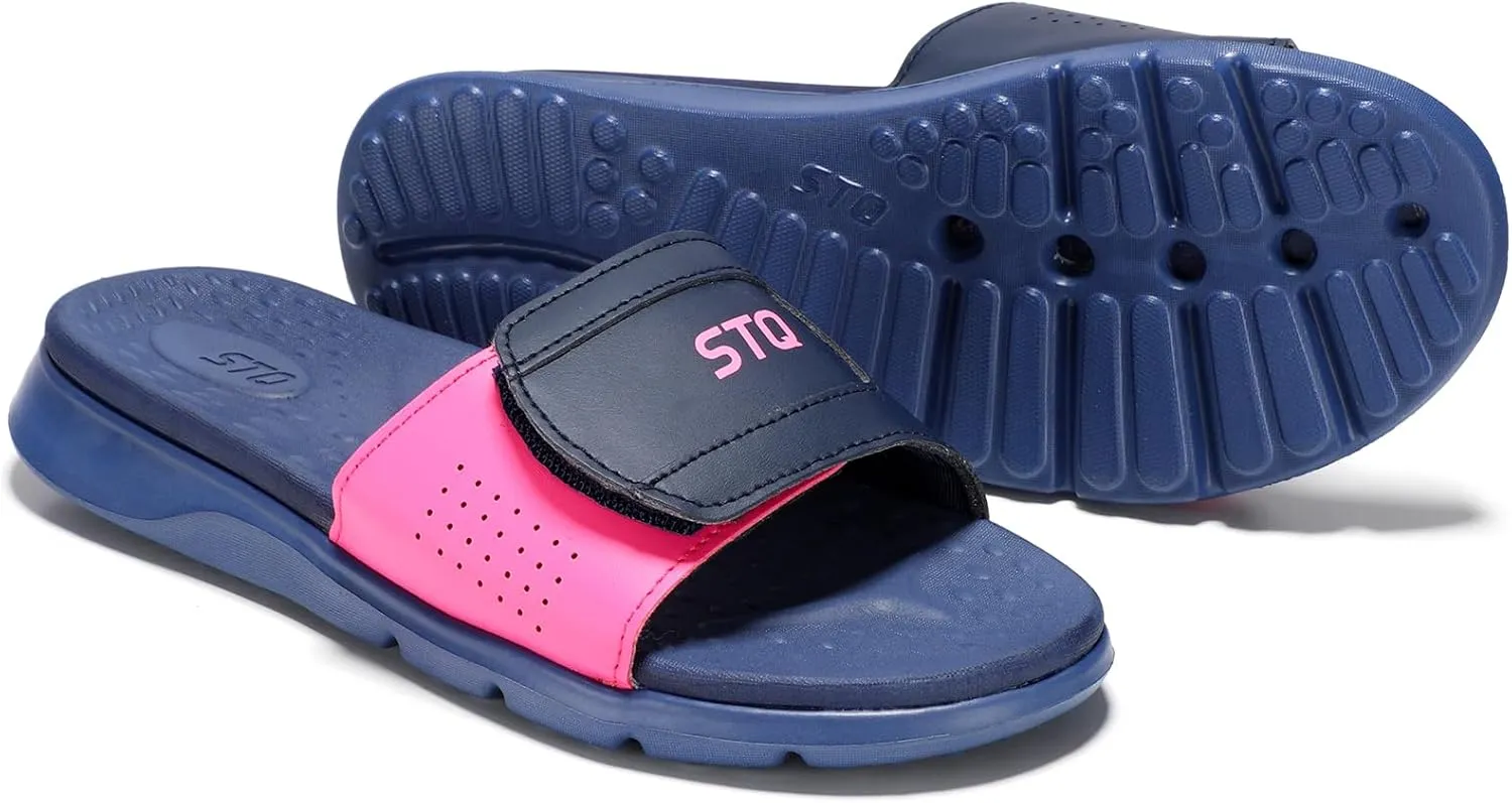 STQ Orthopedic Slides for Women Memory Foam Sandals Arch Support Slide Sandals with Adjustable Hook and Loop