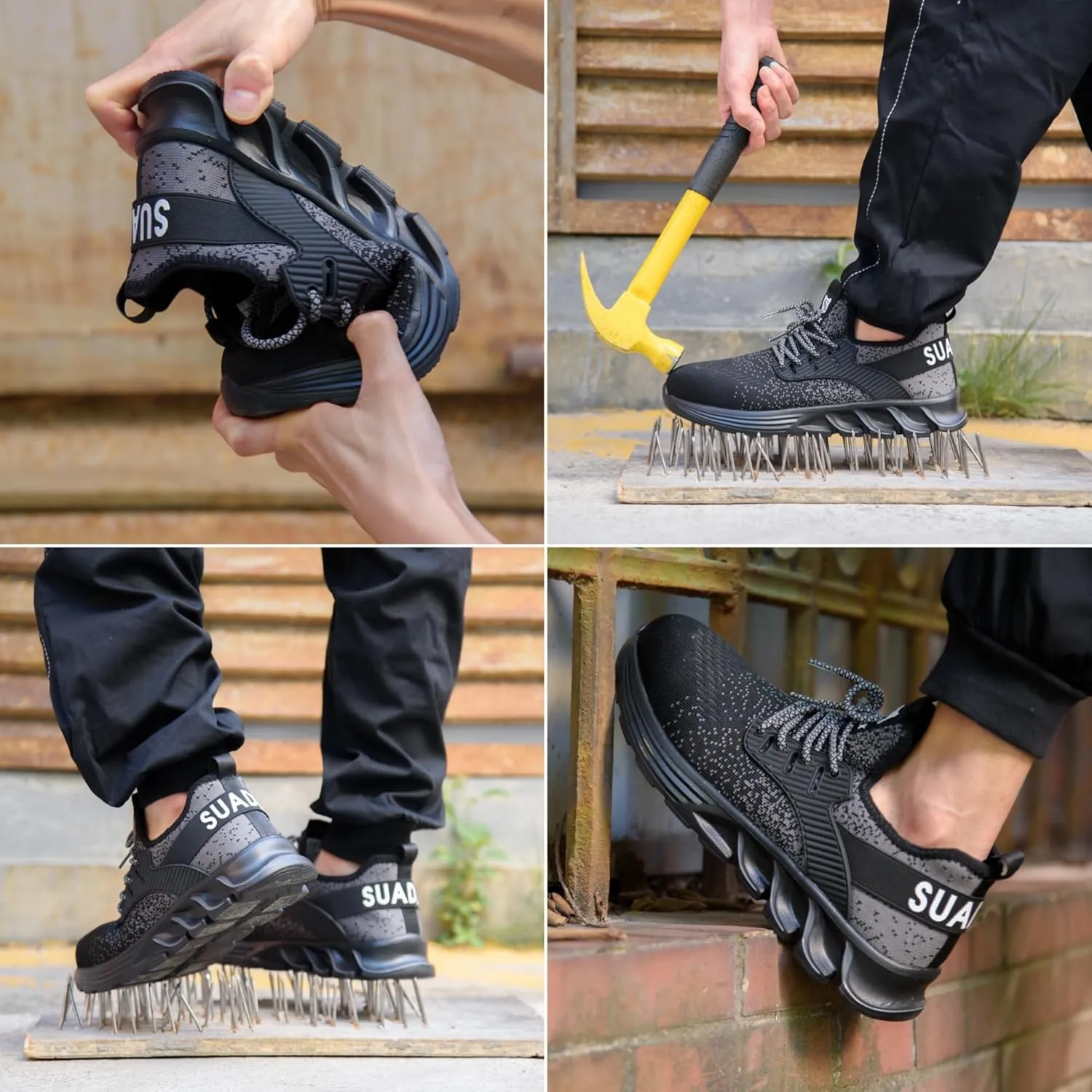 SUADEX Steel Toe Shoes for Men Women Indestructible Safety Work Tennis Shoes Lightweight Comfortable Slip Resistant Breathable Construction Composite Toe Sneakers