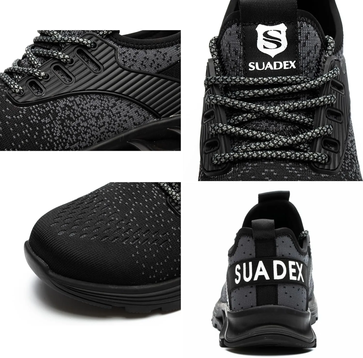 SUADEX Steel Toe Shoes for Men Women Indestructible Safety Work Tennis Shoes Lightweight Comfortable Slip Resistant Breathable Construction Composite Toe Sneakers