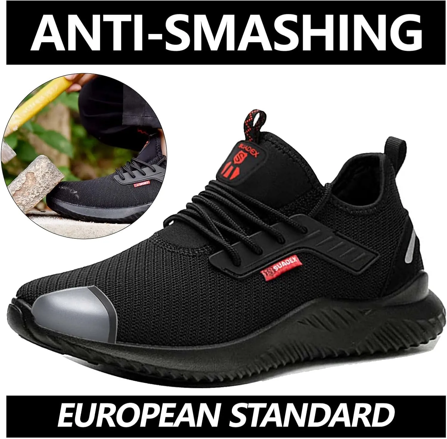 SUADEX Steel Toe Shoes for Men Women Lightweight Safety Work Sneakers for Construction Indestructible Breathable