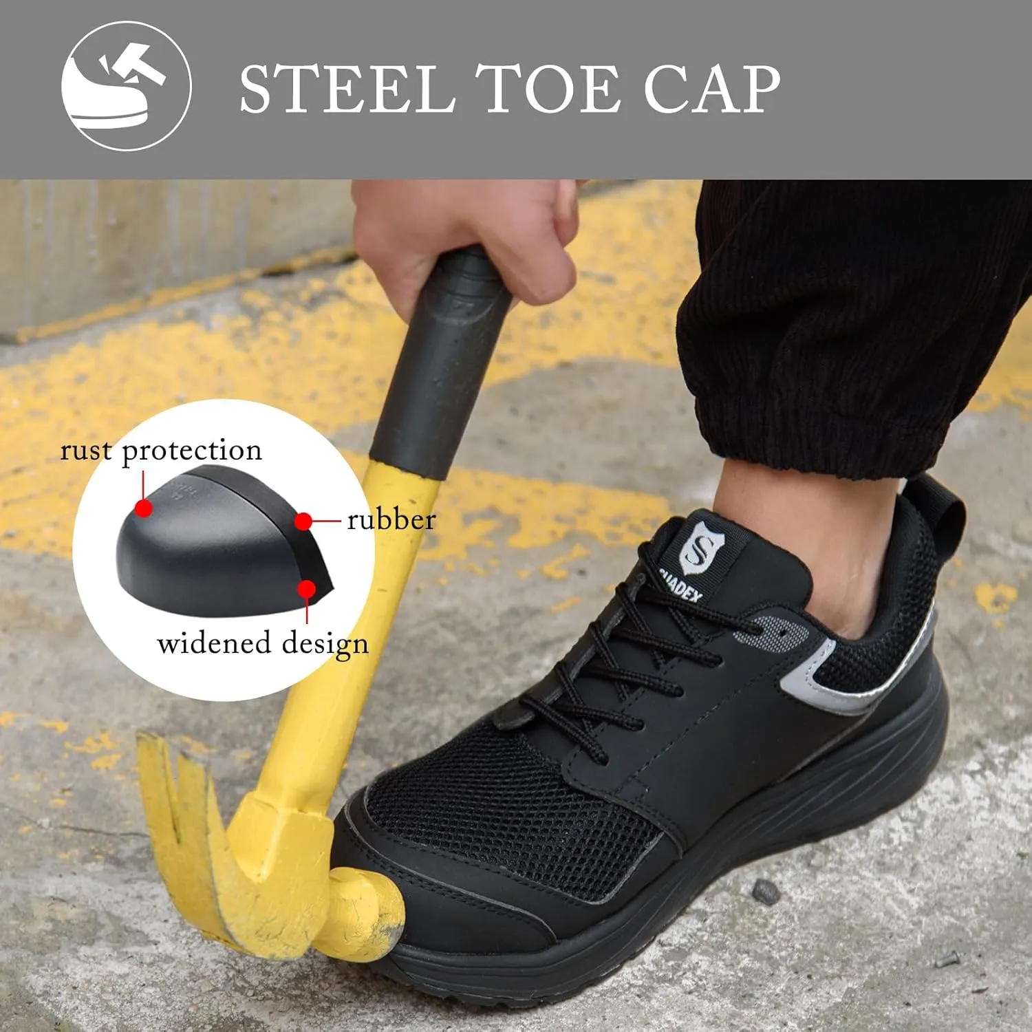 SUADEX Steel Toe Shoes for Men Women Safety Toe Work Shoes Breathable Steel Toe Sneakers Puncture Resistant