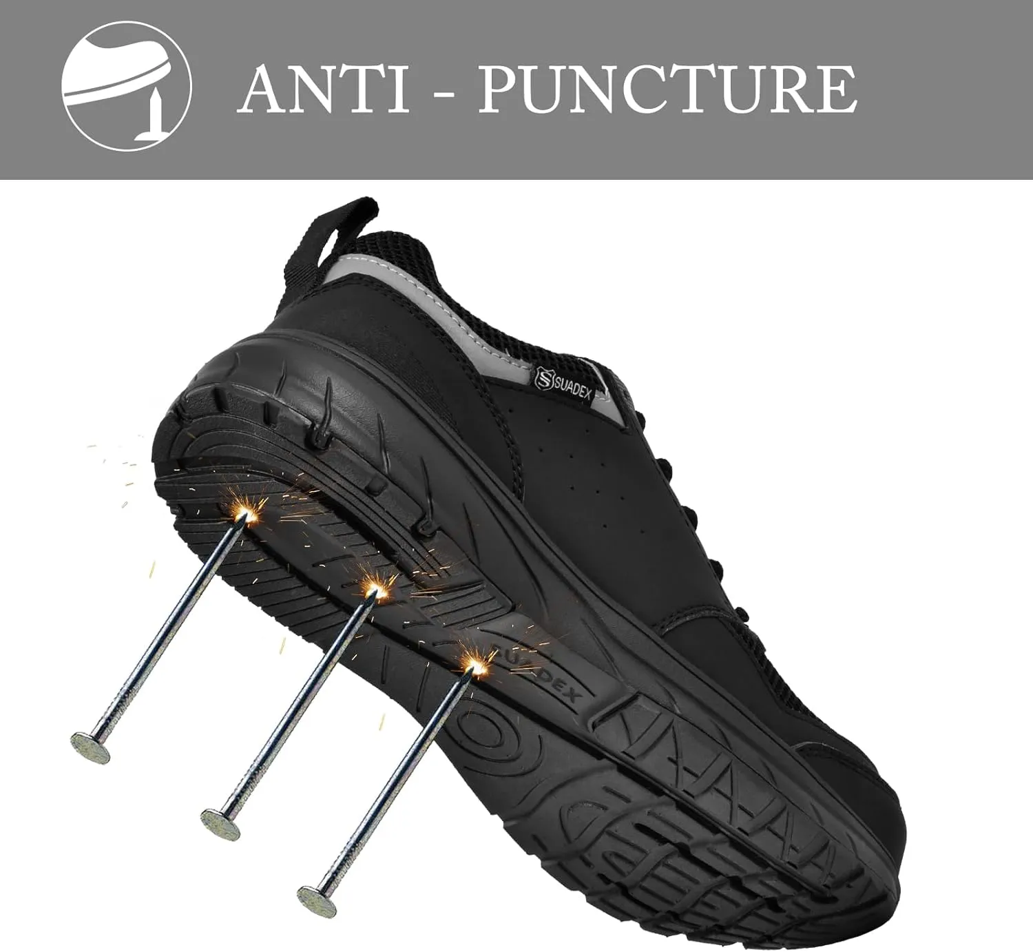 SUADEX Steel Toe Shoes for Men Women Safety Toe Work Shoes Breathable Steel Toe Sneakers Puncture Resistant