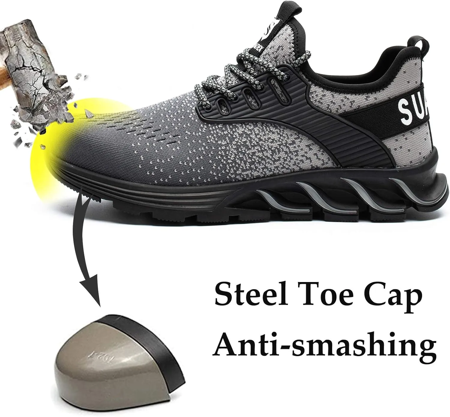SUADEX Steel Toe Sneakers for Men Women Indestructible Work Safety Shoes Lightweight Comfortable Slip Resistant Composite Toe
