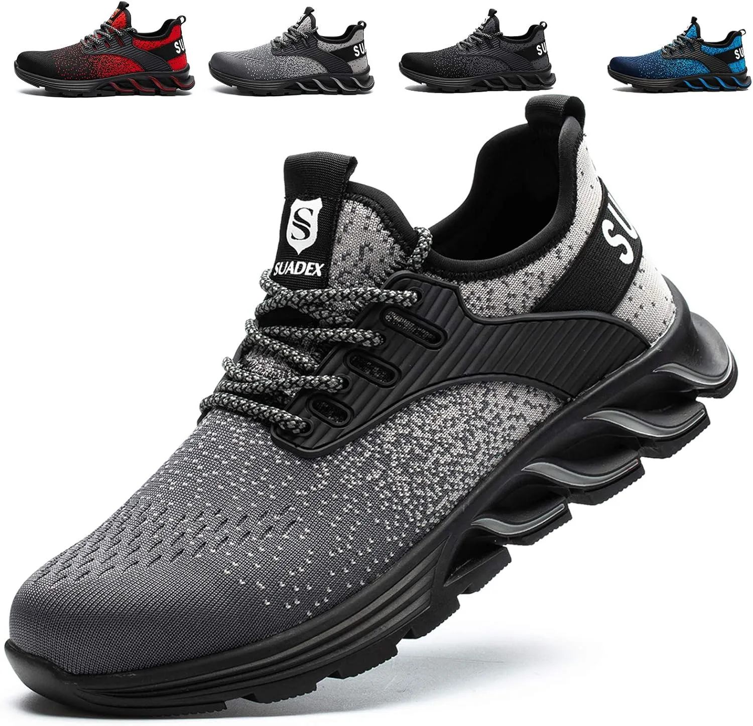 SUADEX Steel Toe Sneakers for Men Women Indestructible Work Safety Shoes Lightweight Comfortable Slip Resistant Composite Toe