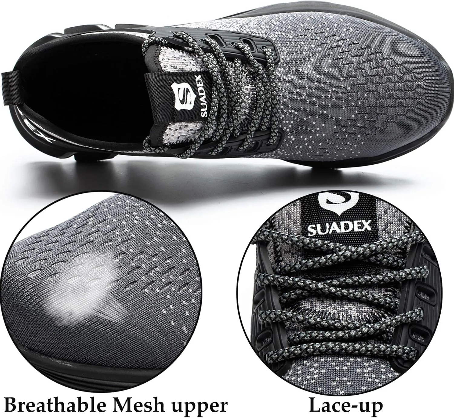 SUADEX Steel Toe Sneakers for Men Women Indestructible Work Safety Shoes Lightweight Comfortable Slip Resistant Composite Toe