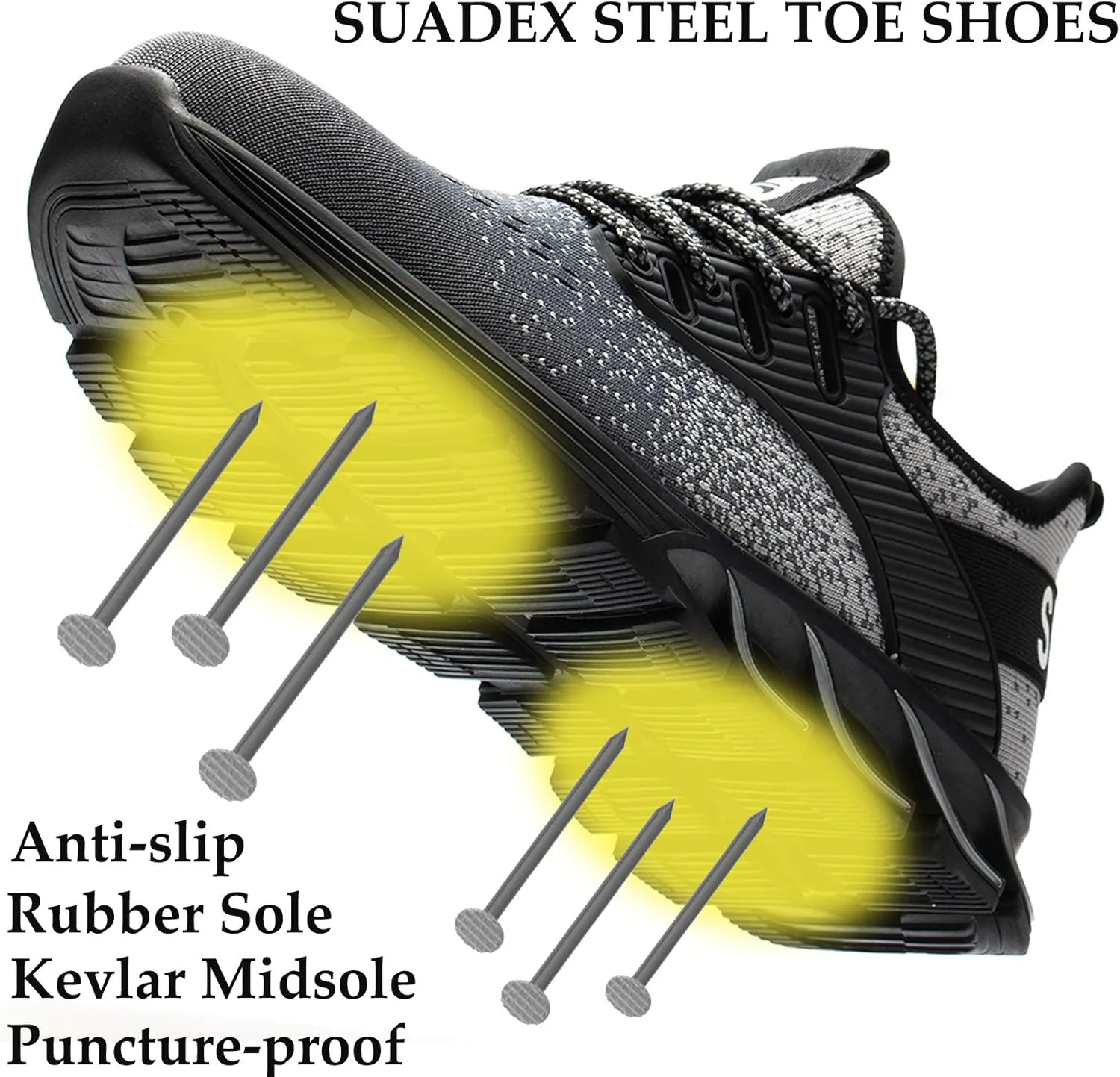 SUADEX Steel Toe Sneakers for Men Women Indestructible Work Safety Shoes Lightweight Comfortable Slip Resistant Composite Toe
