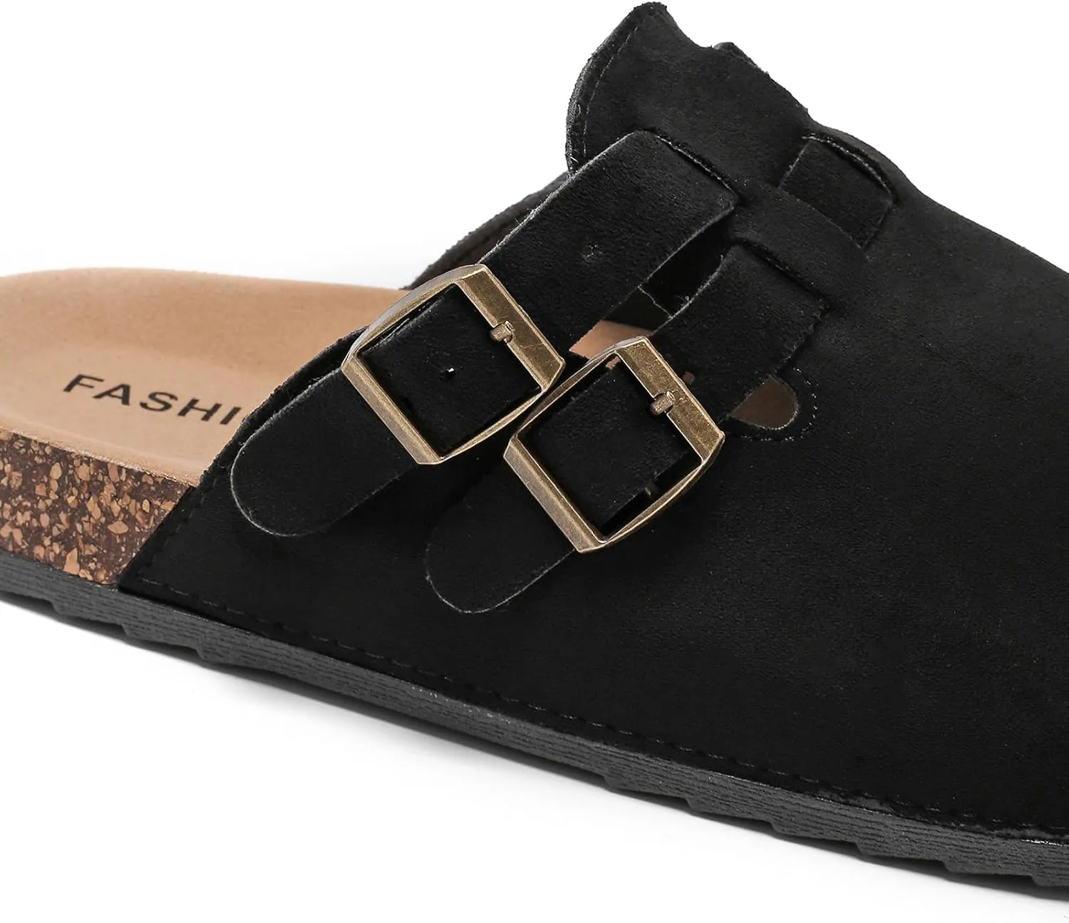 Suede Clogs for Women Men, Unisex Leather Mules with Double-Buckle Adjustment Comfortable Cork Footbed Sandals Potato Shoes with Arch Support
