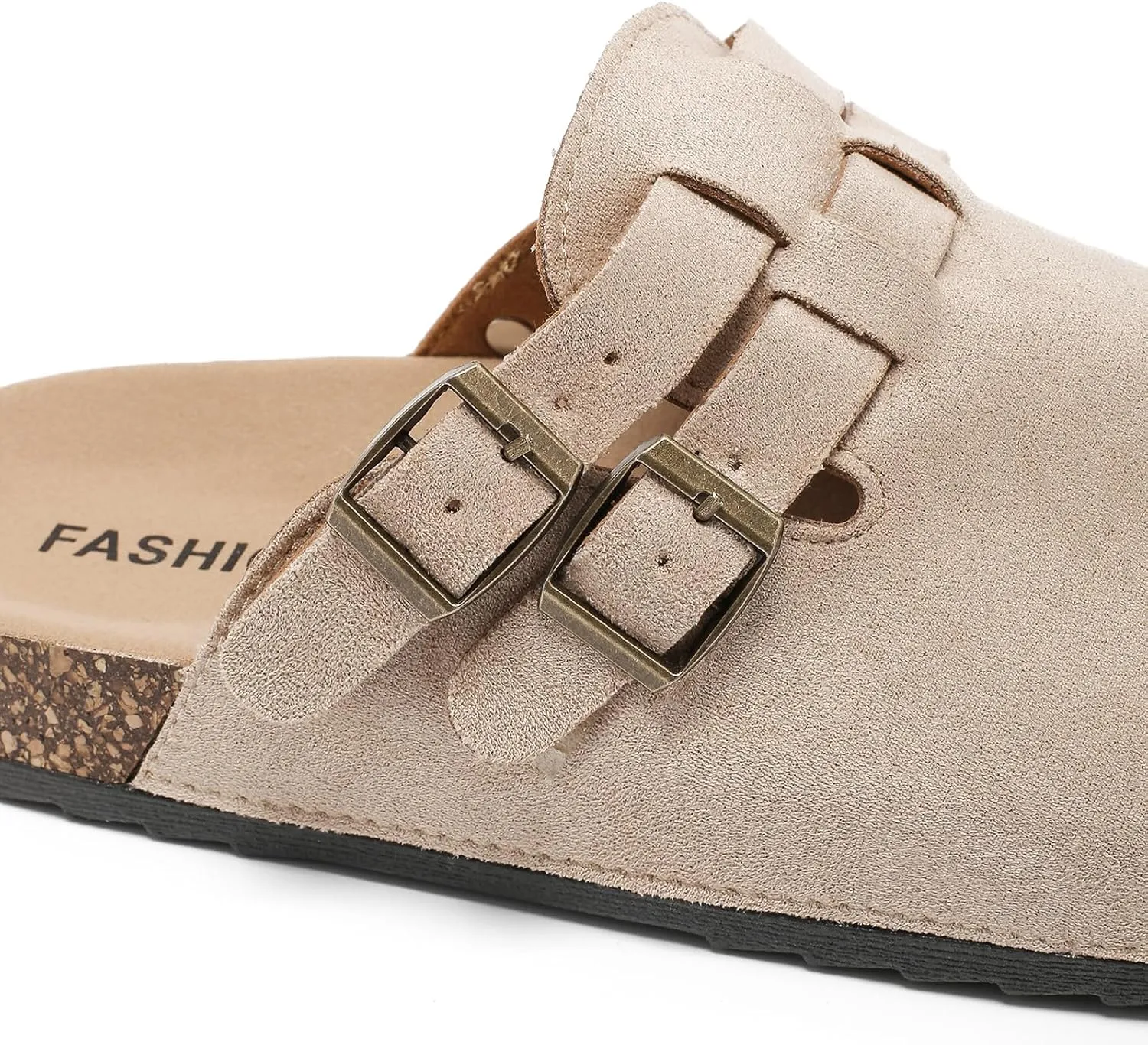 Suede Clogs for Women Men, Unisex Leather Mules with Double-Buckle Adjustment Comfortable Cork Footbed Sandals Potato Shoes with Arch Support