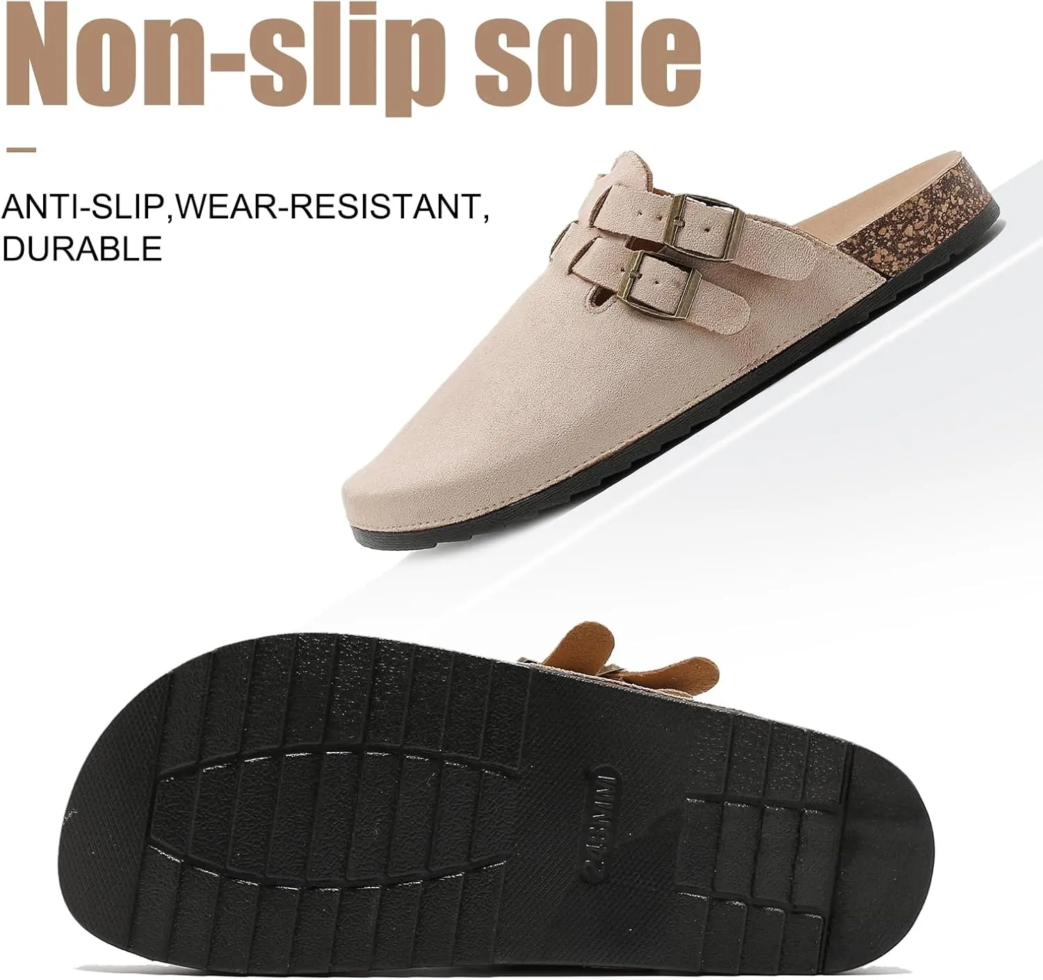 Suede Clogs for Women Men, Unisex Leather Mules with Double-Buckle Adjustment Comfortable Cork Footbed Sandals Potato Shoes with Arch Support