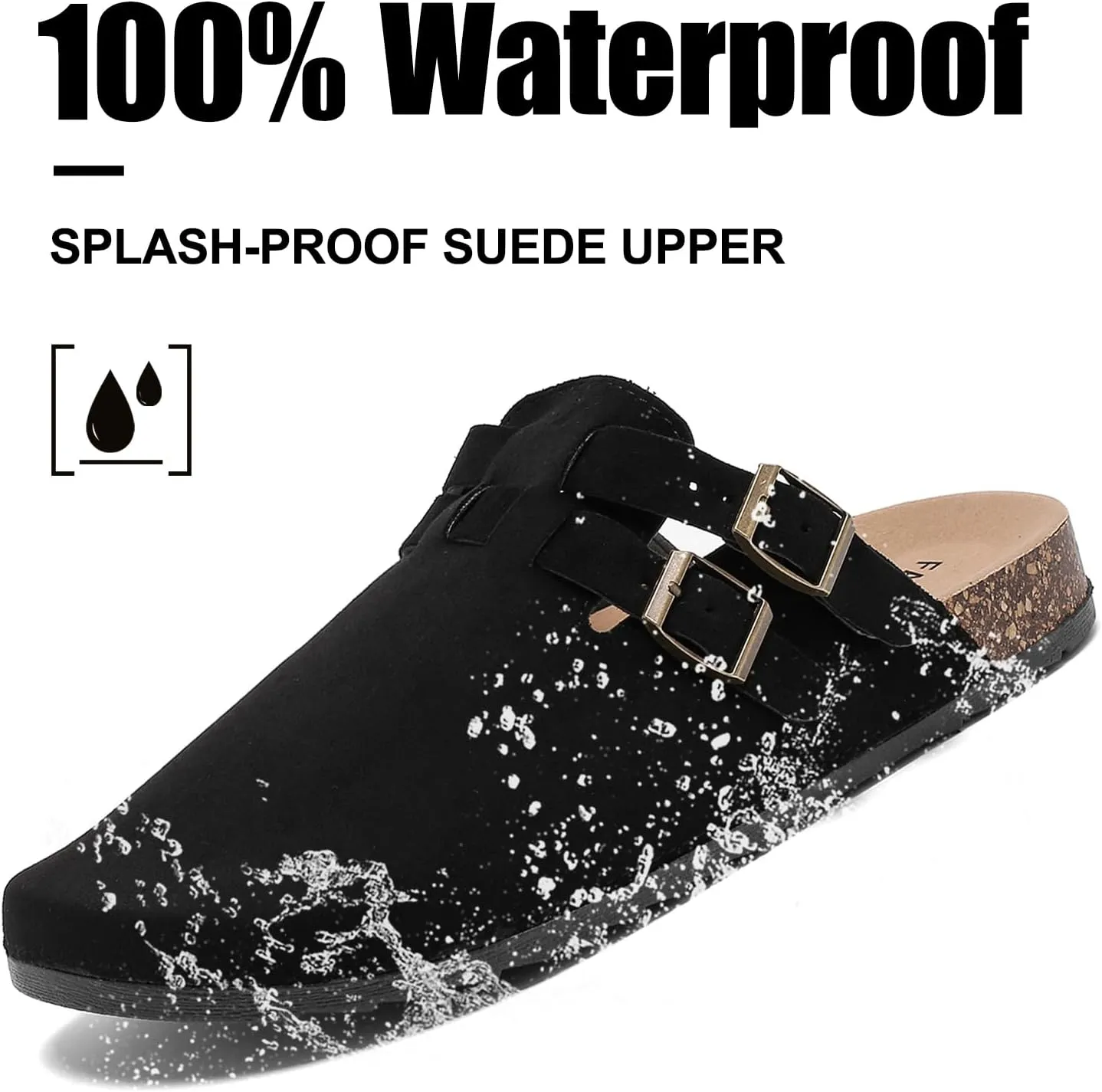 Suede Clogs for Women Men, Unisex Leather Mules with Double-Buckle Adjustment Comfortable Cork Footbed Sandals Potato Shoes with Arch Support