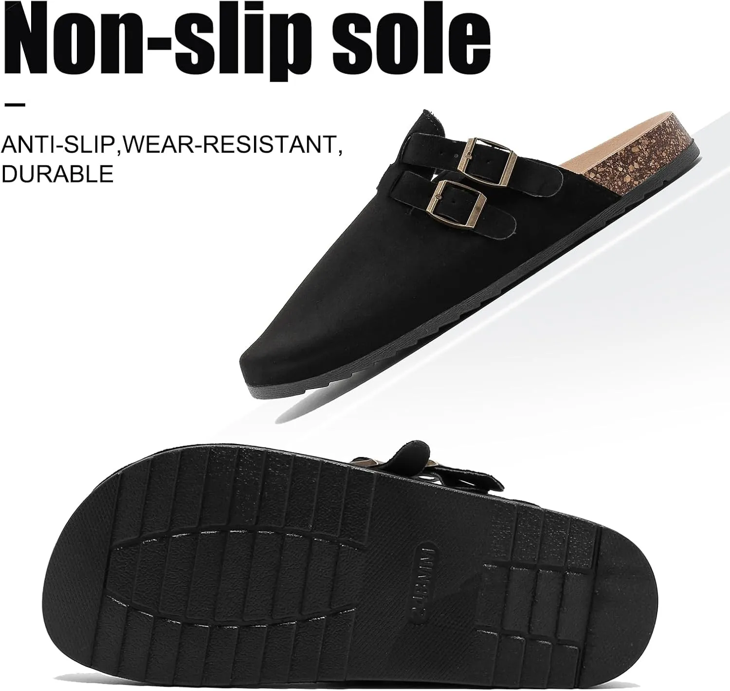 Suede Clogs for Women Men, Unisex Leather Mules with Double-Buckle Adjustment Comfortable Cork Footbed Sandals Potato Shoes with Arch Support
