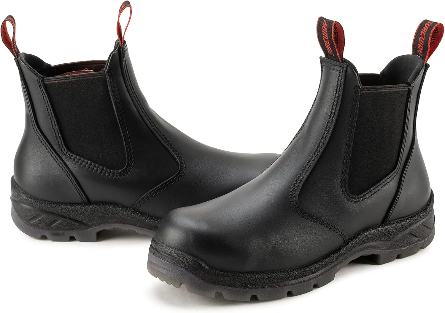 SUREWAY Men's Slip-On Work Boots for Men,Full Grain Leather,Anti-Static,Water/Slip Resistant,Fire Station Mechanic Industrial Construction Safety Boots/Shoes for Men