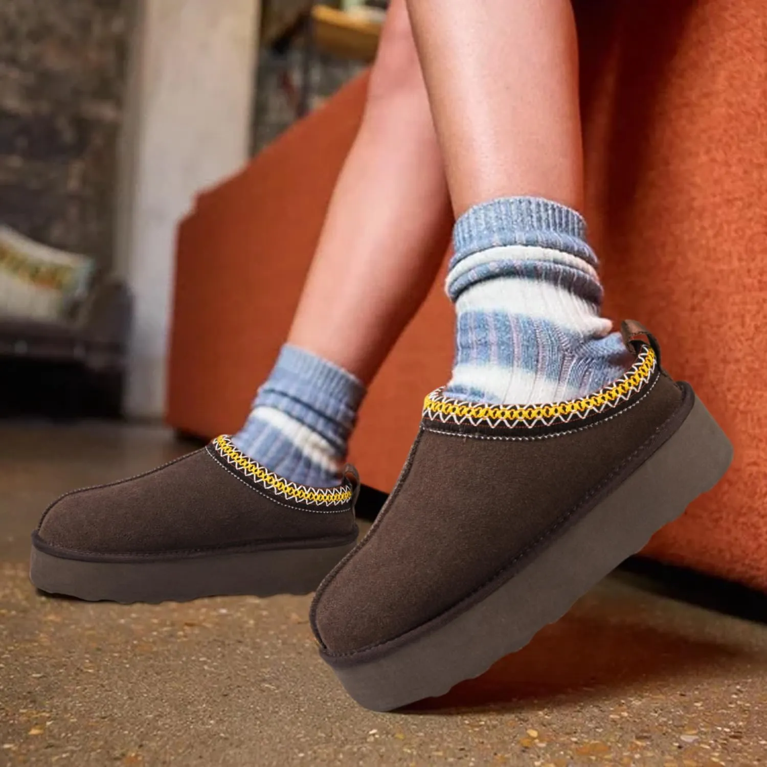 Tanamo Platform Slippers Women Ultra Mini Boots Ladie Shoes Outdoor Indoor Short Ankle Fur Fleece Fuzzy Cozy Fluffy Lining Comfortable Memory Foam