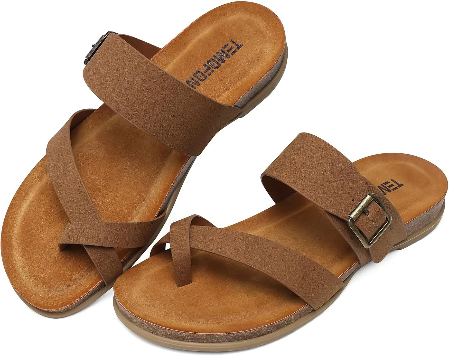 TEMOFON Womens Flat Sandals with Arch Support Adjustable Straps Comfortable Summer Walking Casual Flip Flops Size 5-11