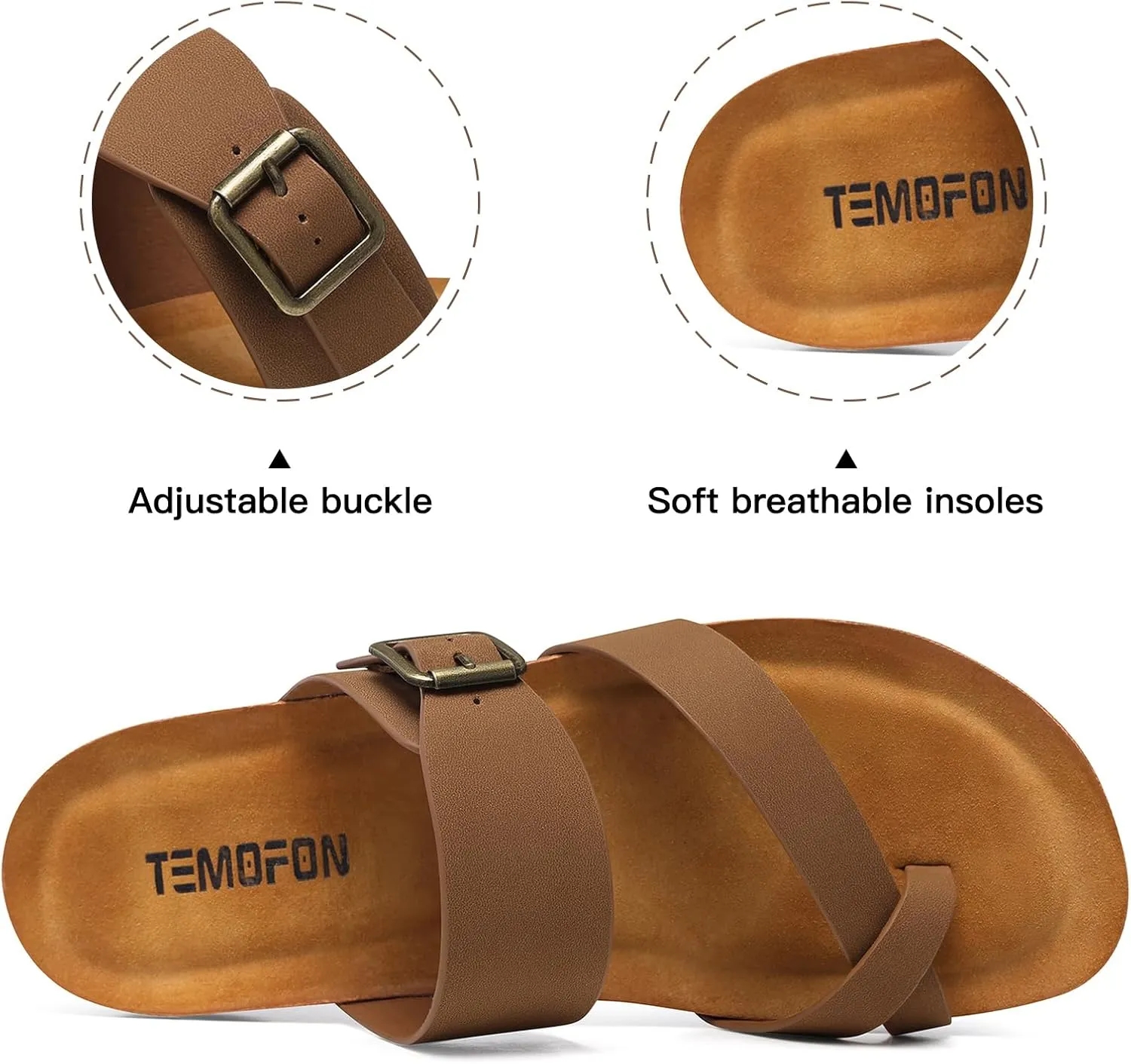 TEMOFON Womens Flat Sandals with Arch Support Adjustable Straps Comfortable Summer Walking Casual Flip Flops Size 5-11