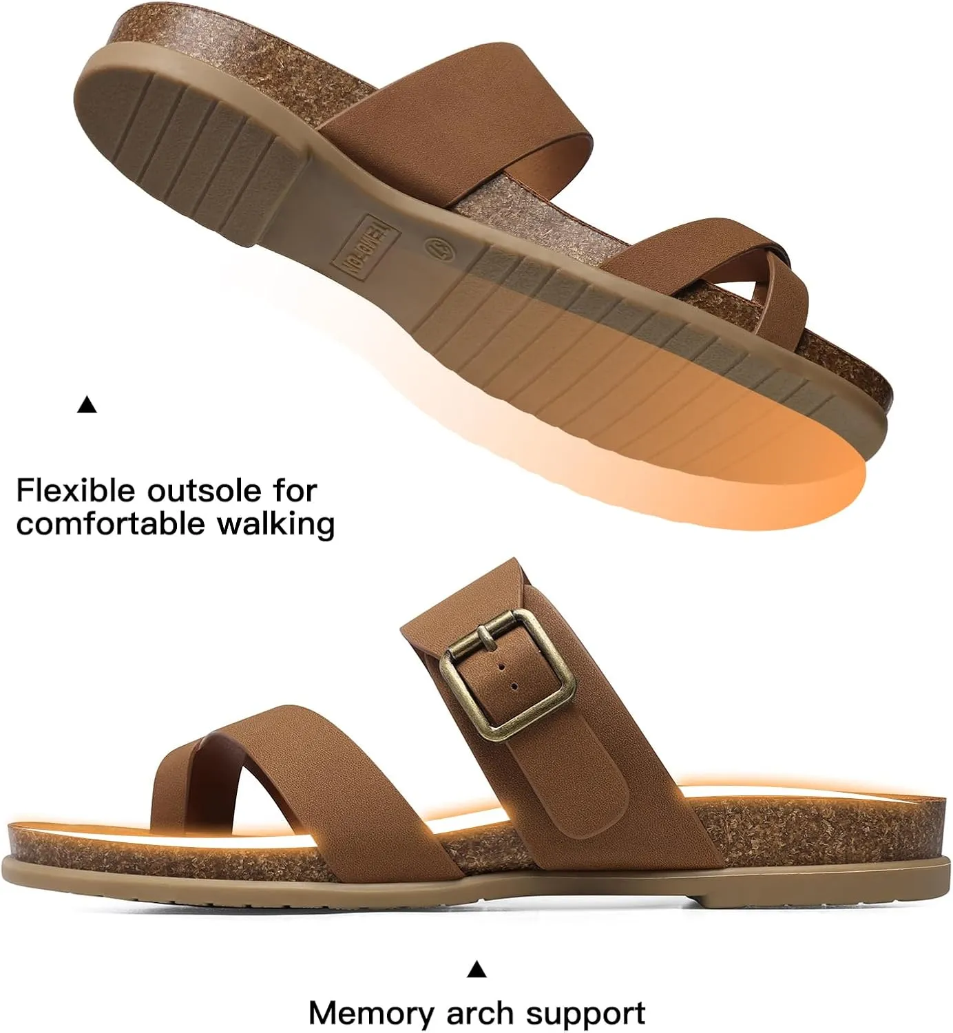 TEMOFON Womens Flat Sandals with Arch Support Adjustable Straps Comfortable Summer Walking Casual Flip Flops Size 5-11
