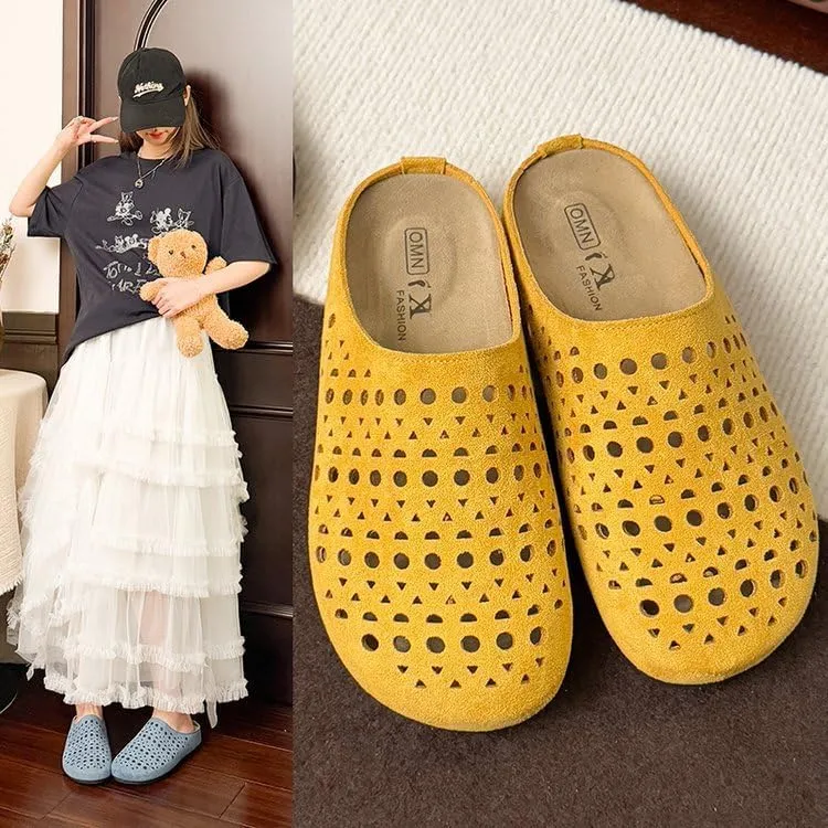 Thick-Soled Bag Head Slippers for Women's Outer wear 2025 New Hollow Lazy one-Pedal Half Slippers,Wear-Resistant and Lightweight, Skin-Friendly, Breathable and Comfortable