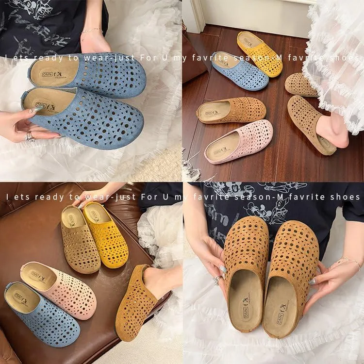 Thick-Soled Bag Head Slippers for Women's Outer wear 2025 New Hollow Lazy one-Pedal Half Slippers,Wear-Resistant and Lightweight, Skin-Friendly, Breathable and Comfortable