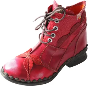 TMA EYES Women's Ankle Boots Low Heel Lace-up Side Zipper Fashion Leather Booties