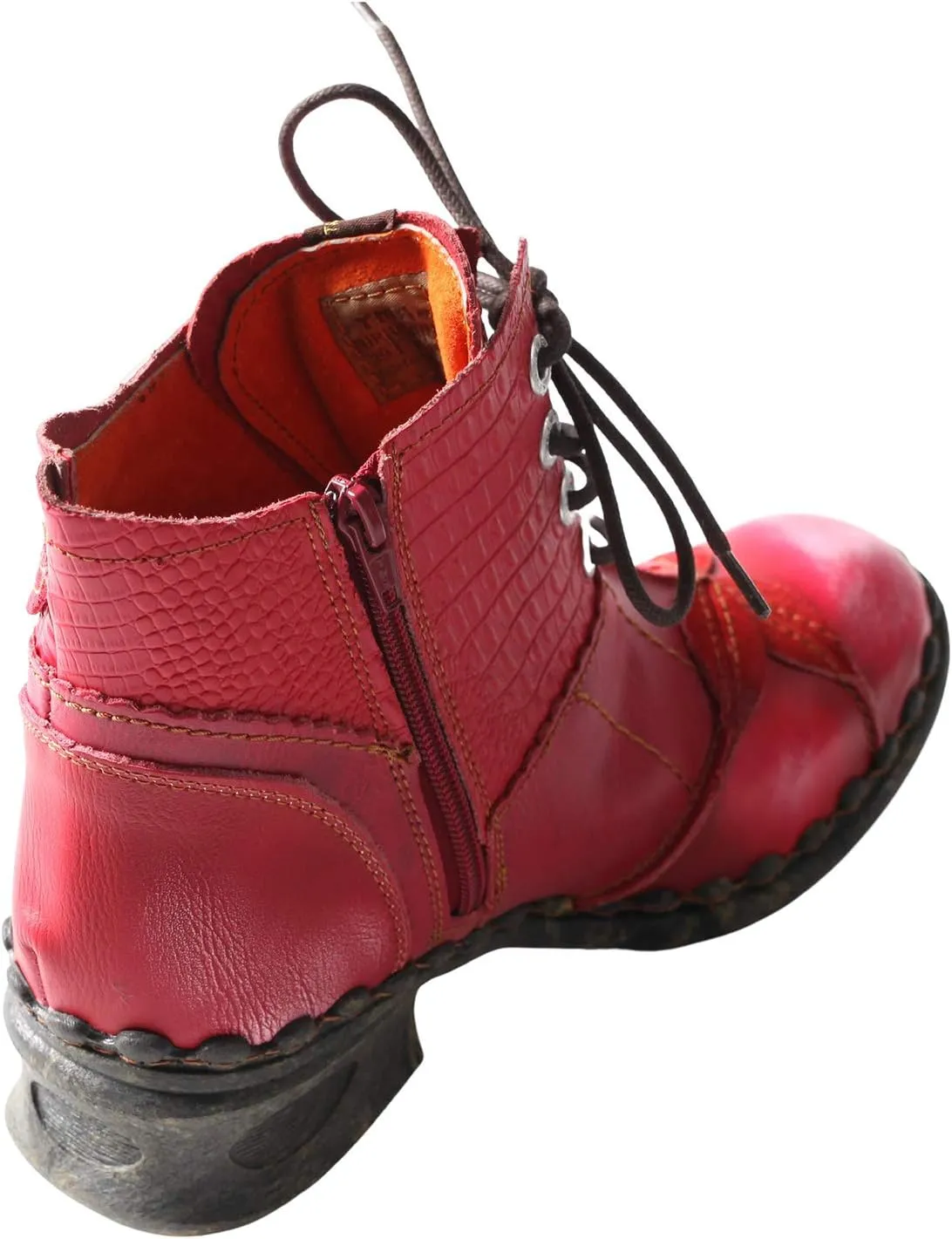 TMA EYES Women's Ankle Boots Low Heel Lace-up Side Zipper Fashion Leather Booties