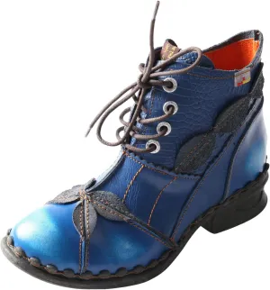 TMA EYES Women's Ankle Boots Low Heel Lace-up Side Zipper Fashion Leather Booties