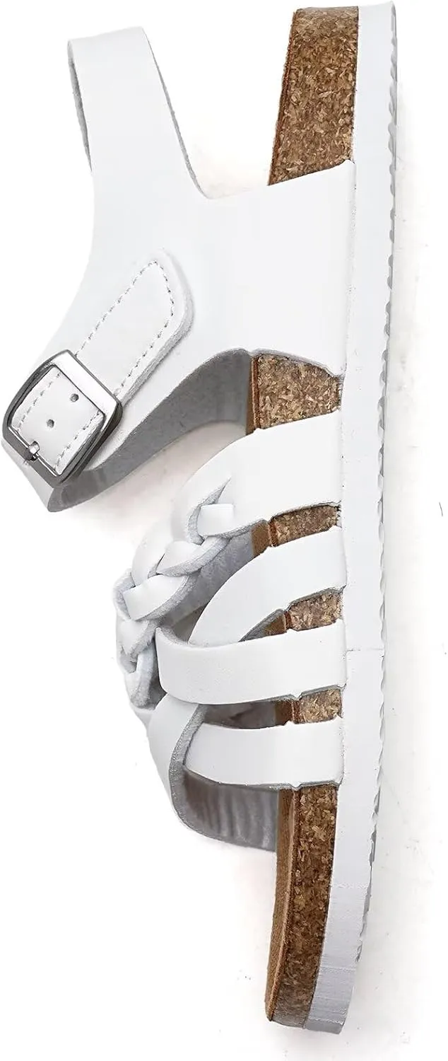 Torotto Girls Sandals with Cork Footbed Adjustable Buckle Casual Slides Sandals Open Toes Flat for Kids Toddler