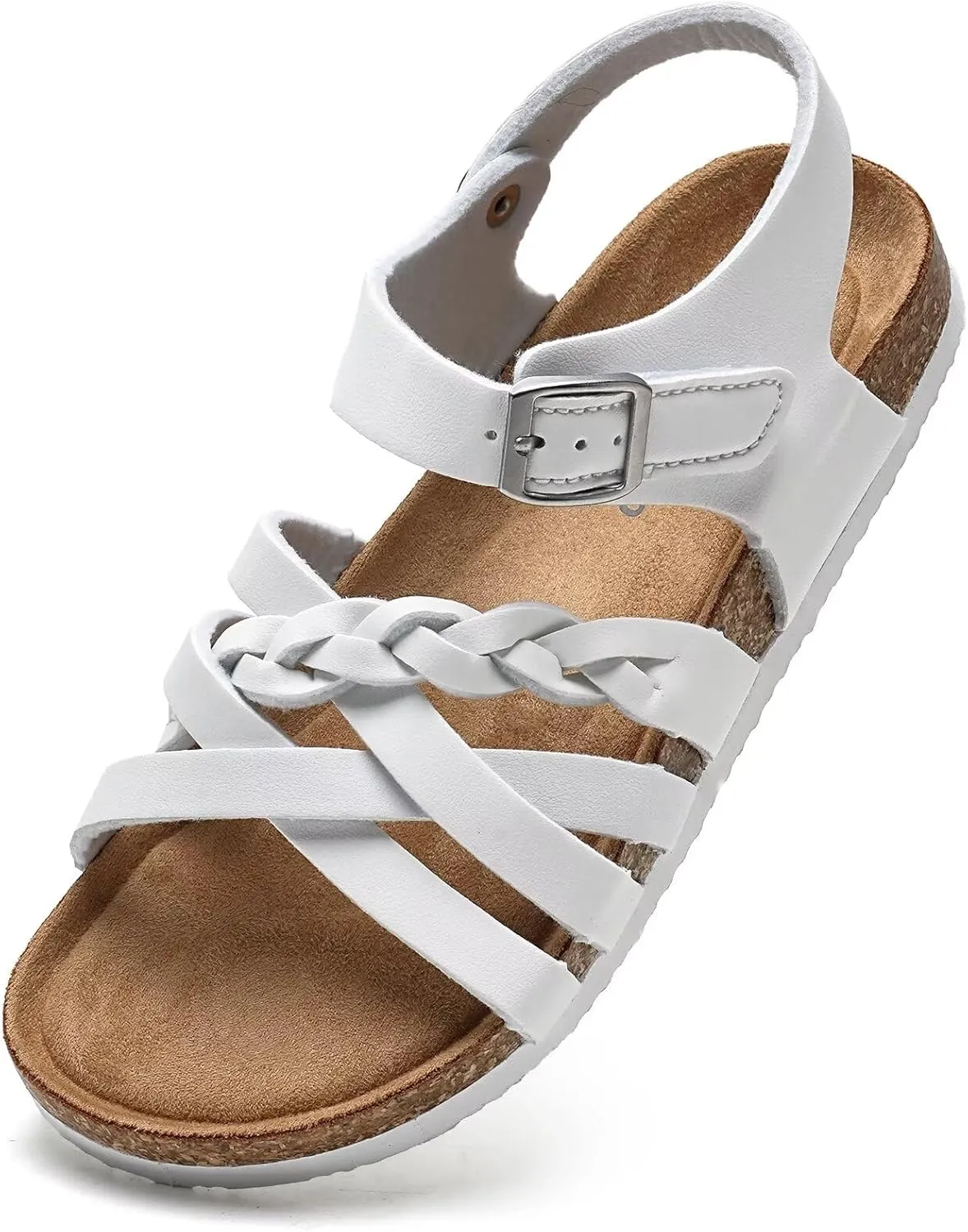 Torotto Girls Sandals with Cork Footbed Adjustable Buckle Casual Slides Sandals Open Toes Flat for Kids Toddler