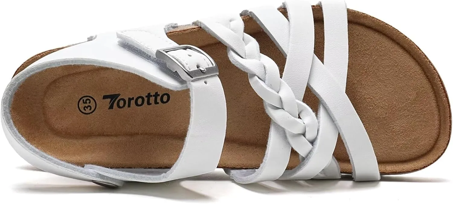 Torotto Girls Sandals with Cork Footbed Adjustable Buckle Casual Slides Sandals Open Toes Flat for Kids Toddler