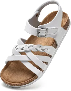 Torotto Girls Sandals with Cork Footbed Adjustable Buckle Casual Slides Sandals Open Toes Flat for Kids Toddler